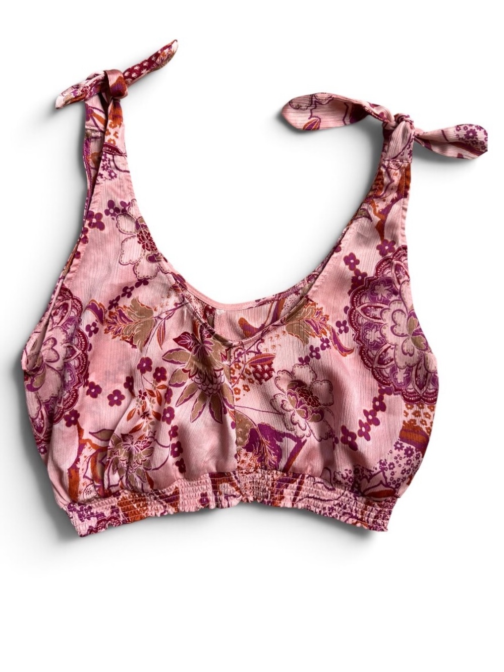 Free People Pink Floral Tie-Shoulder Crop Top